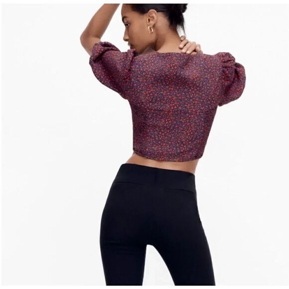 Zara Black Floral Bustier Crop Top - Picture 3 of 6